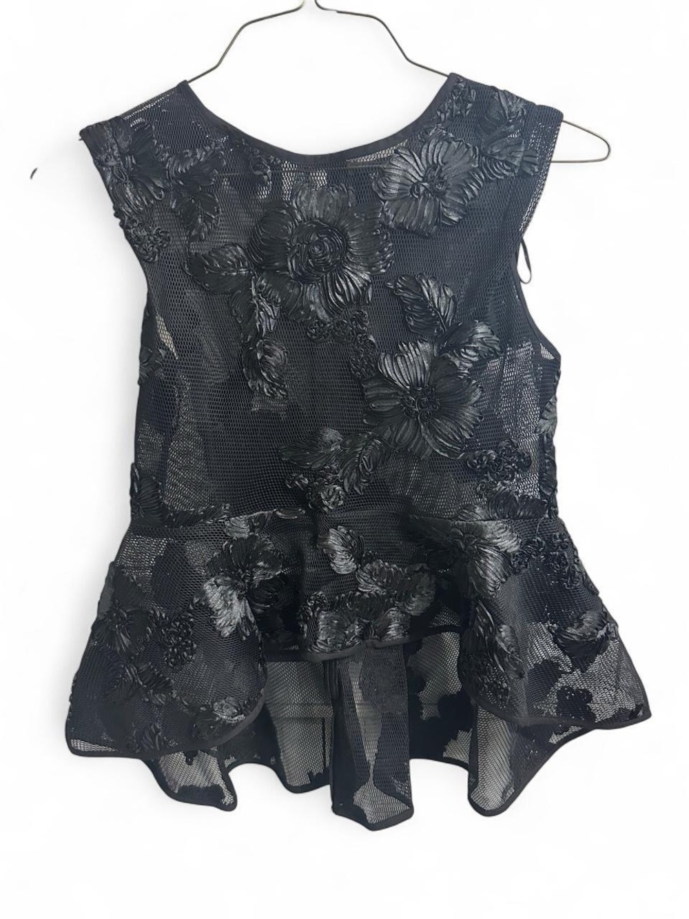 Black Floral Mesh Peplum Tunic Top